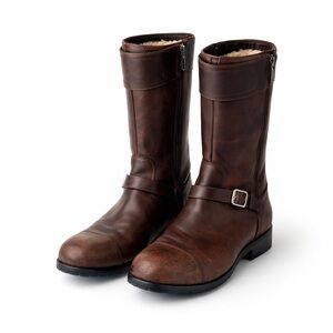 UGG Harness Moto Leather Boots Shearling Lined Brown Biker Riding Boots